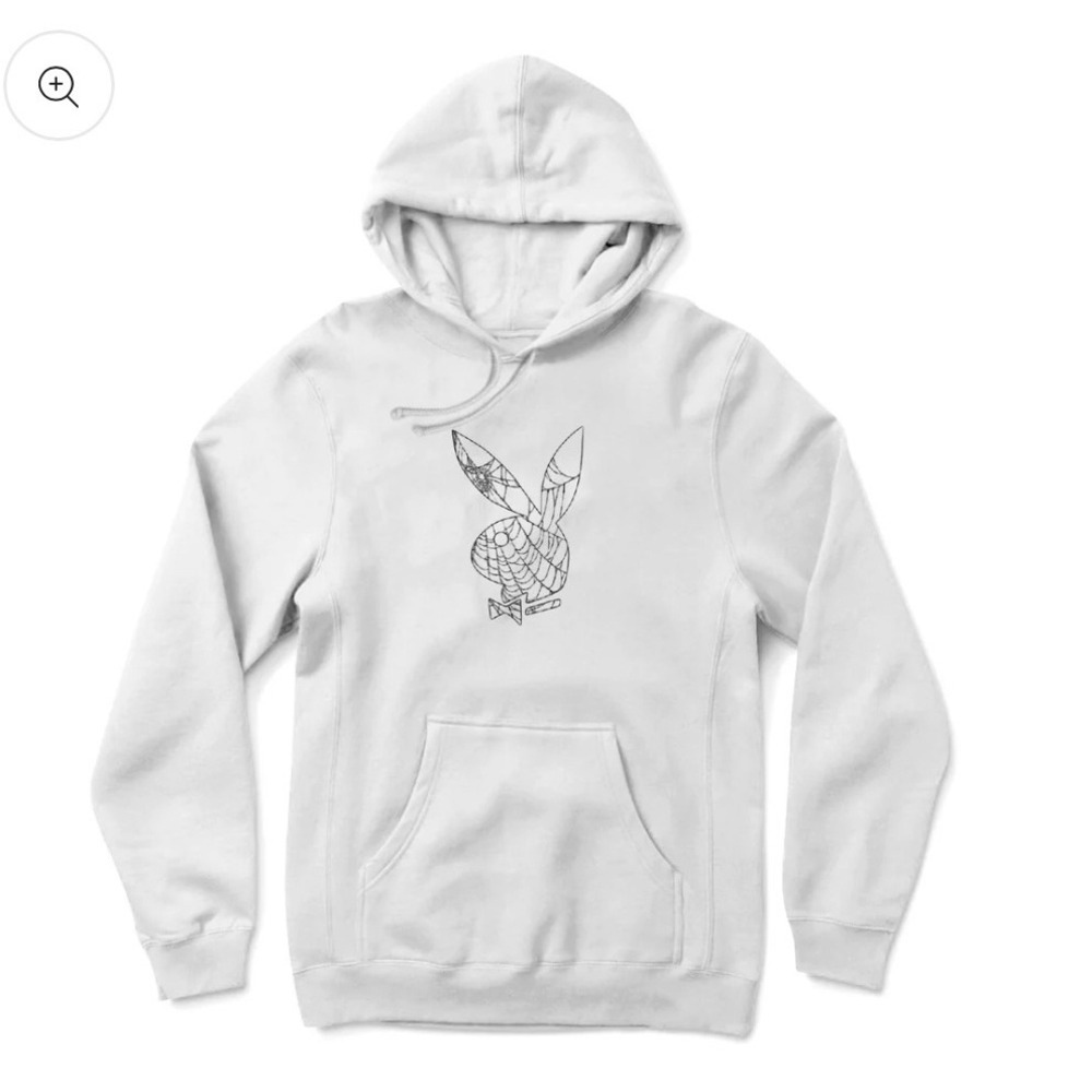 Playboy x Color Bars Black Widow Spider Web Gothic White Hoodie Mens Size S